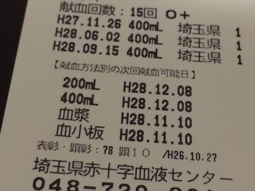 定例の献血に行ってきました